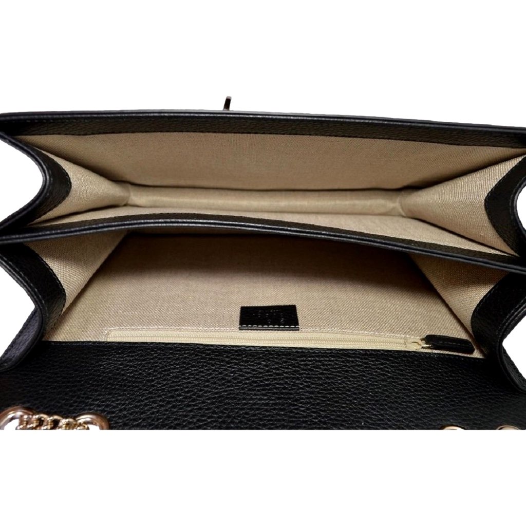 Gucci Gucci Marmont Black Leather Interlocking GG Gold Chain Strap Crossbody Handbag - Detail 2