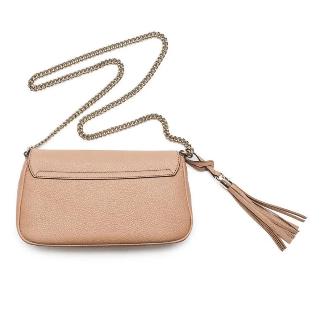 Gucci Soho Disco GG Tassel Gold Chain Crossbody Flap Bag Camelia Beige Beige Leather Never worn, with tag - Back View