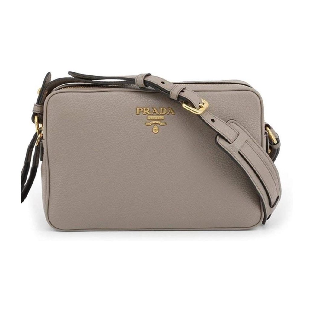 Prada Prada Argilla Grey Vitello Phenix Leather Double Zip Cross Body Bag