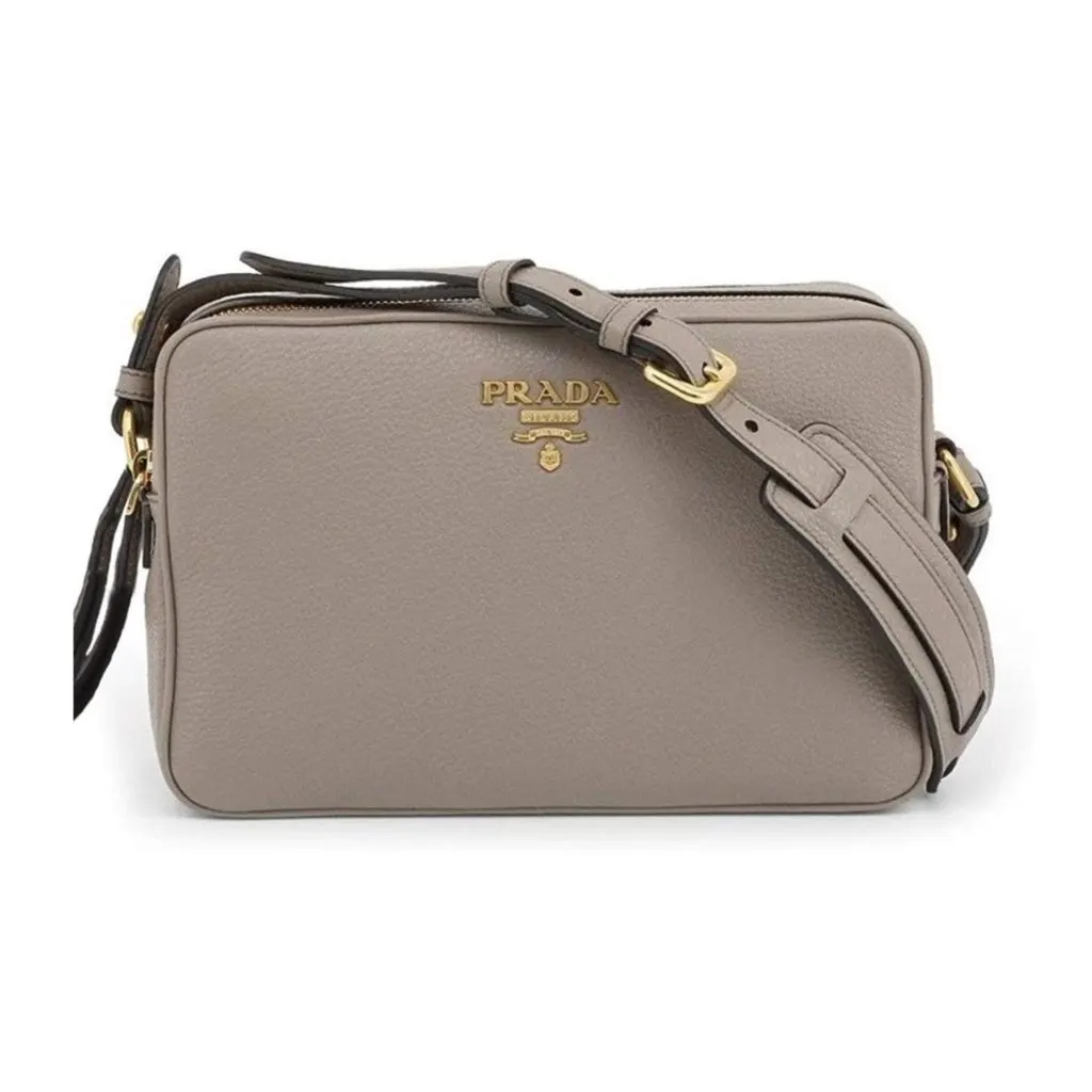 Prada Argilla Grey Vitello Phenix Leather Double Zip Cross Body Bag Grey Leather Never worn, with tag - Front View