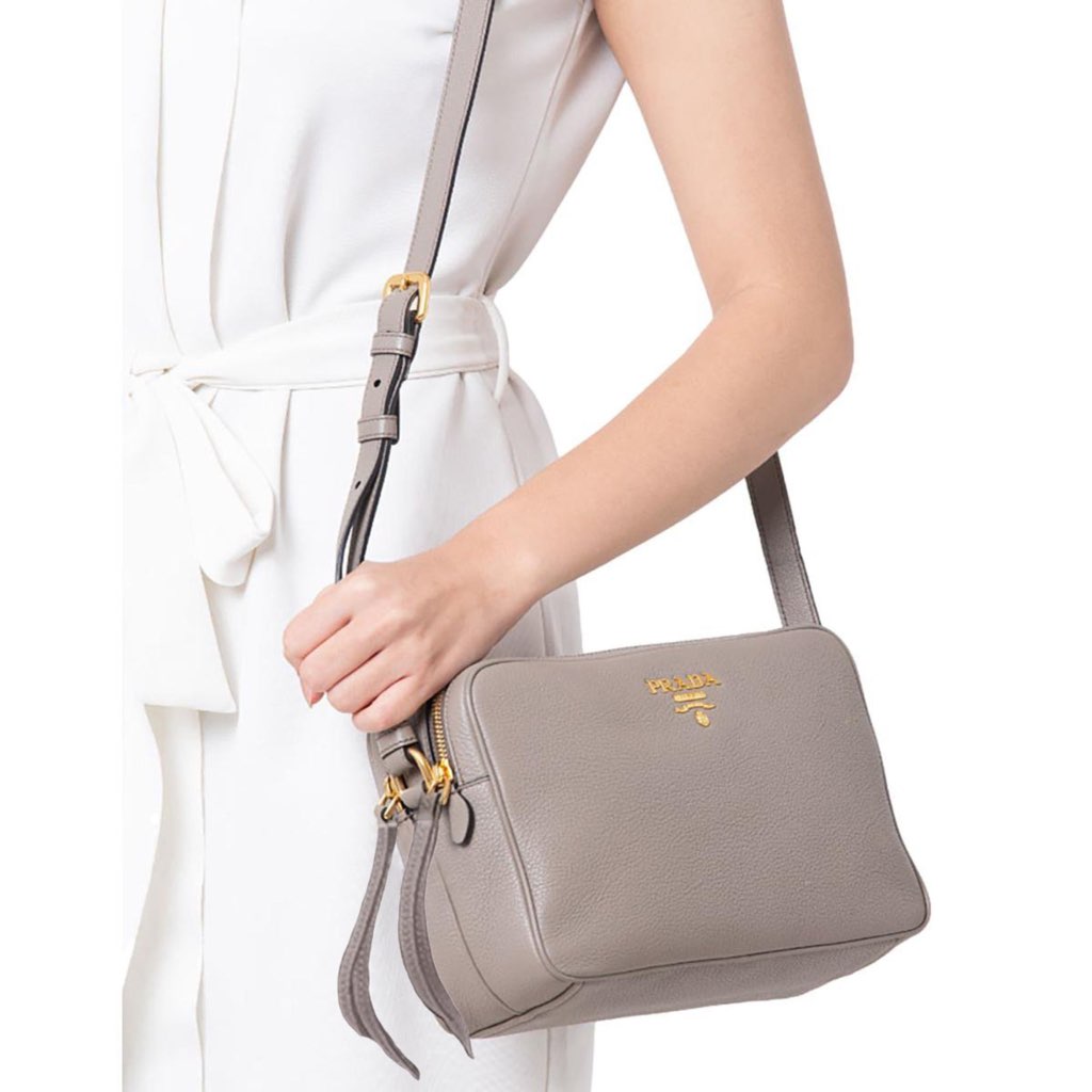 Prada Prada Argilla Grey Vitello Phenix Leather Double Zip Cross Body Bag - Image 13