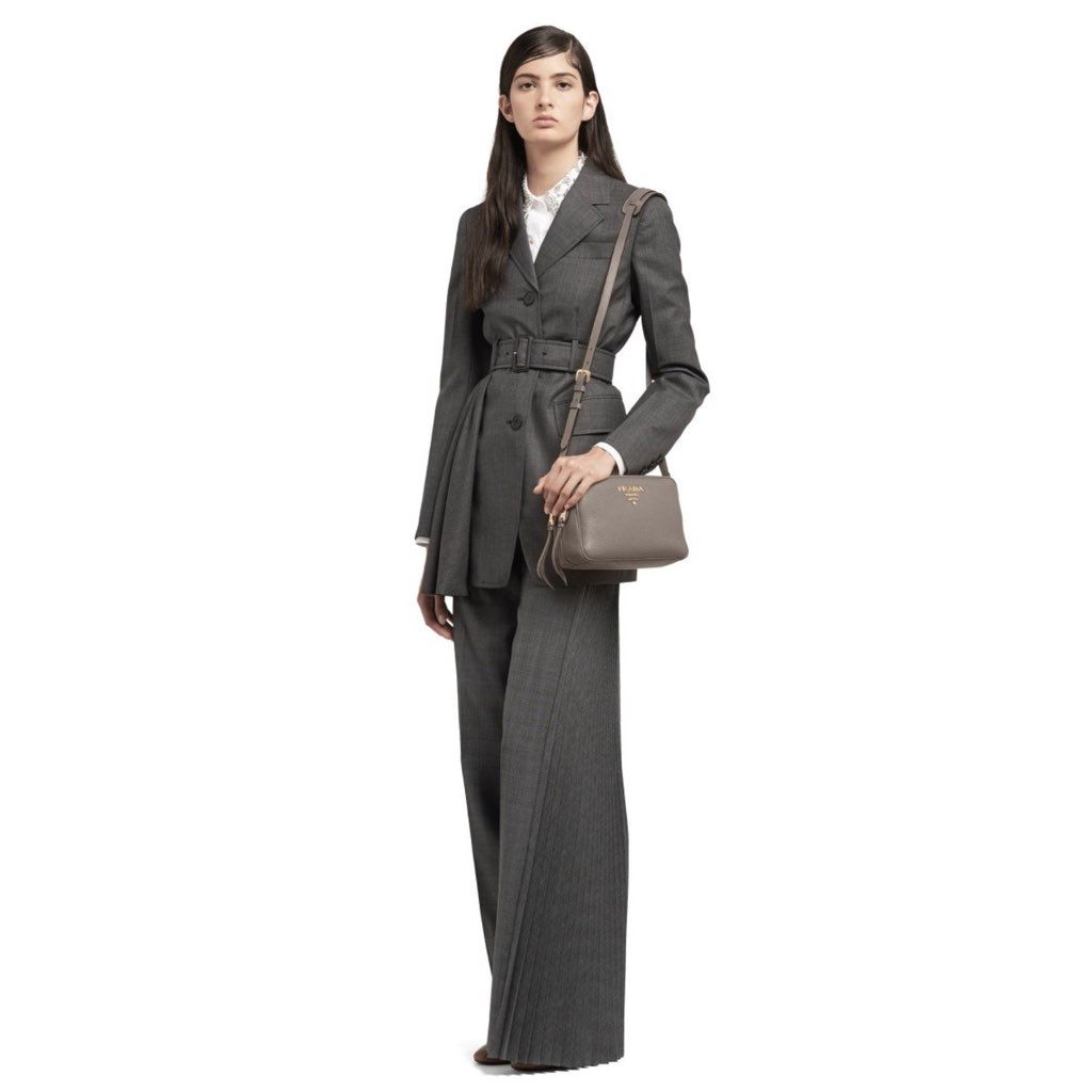 Prada Prada Argilla Grey Vitello Phenix Leather Double Zip Cross Body Bag - Image 14