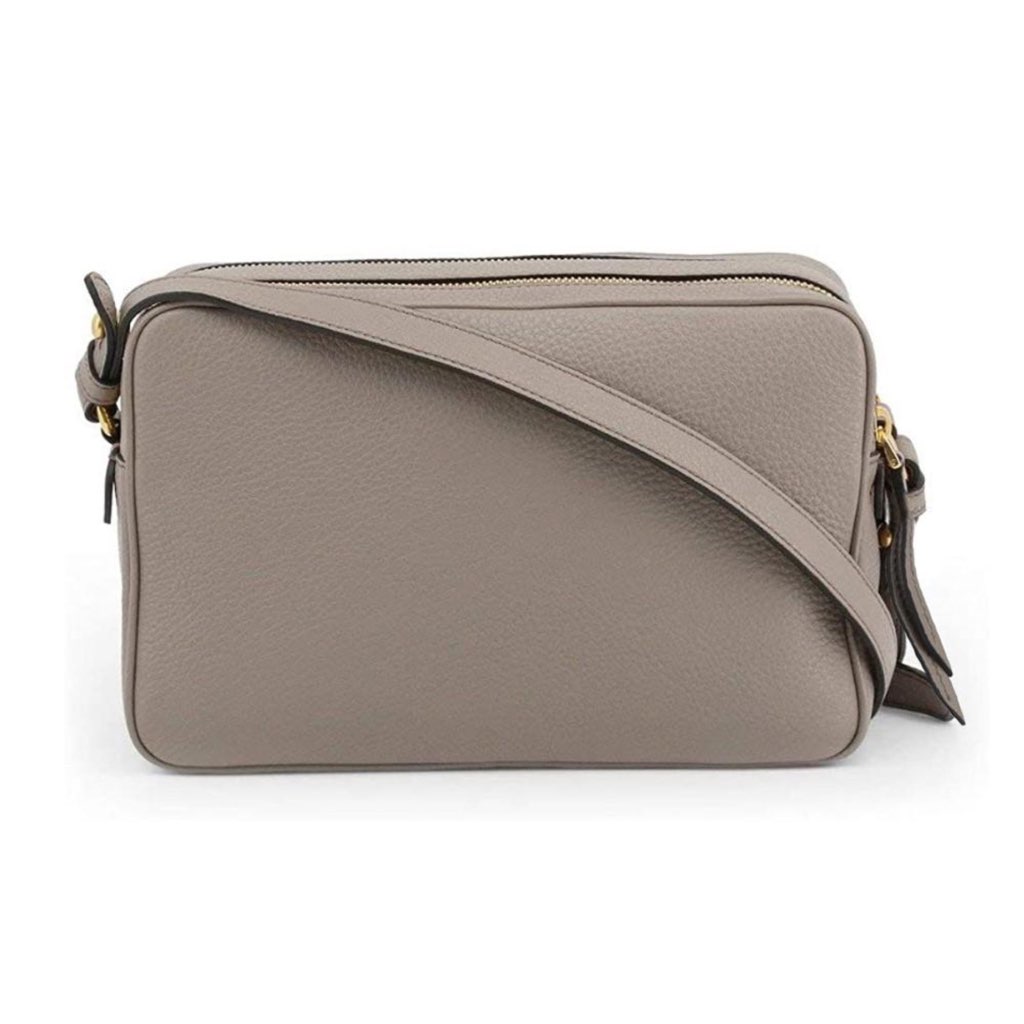 Prada Prada Argilla Grey Vitello Phenix Leather Double Zip Cross Body Bag - Side view