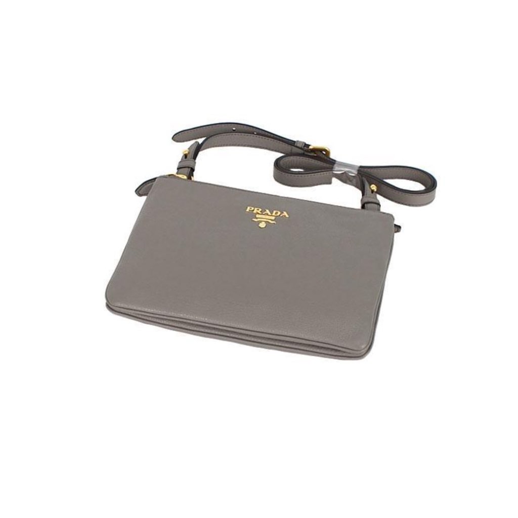 Prada Prada Vitello Phenix Argilla Gray Leather Logo Plaque Crossbody Bag - Image 6