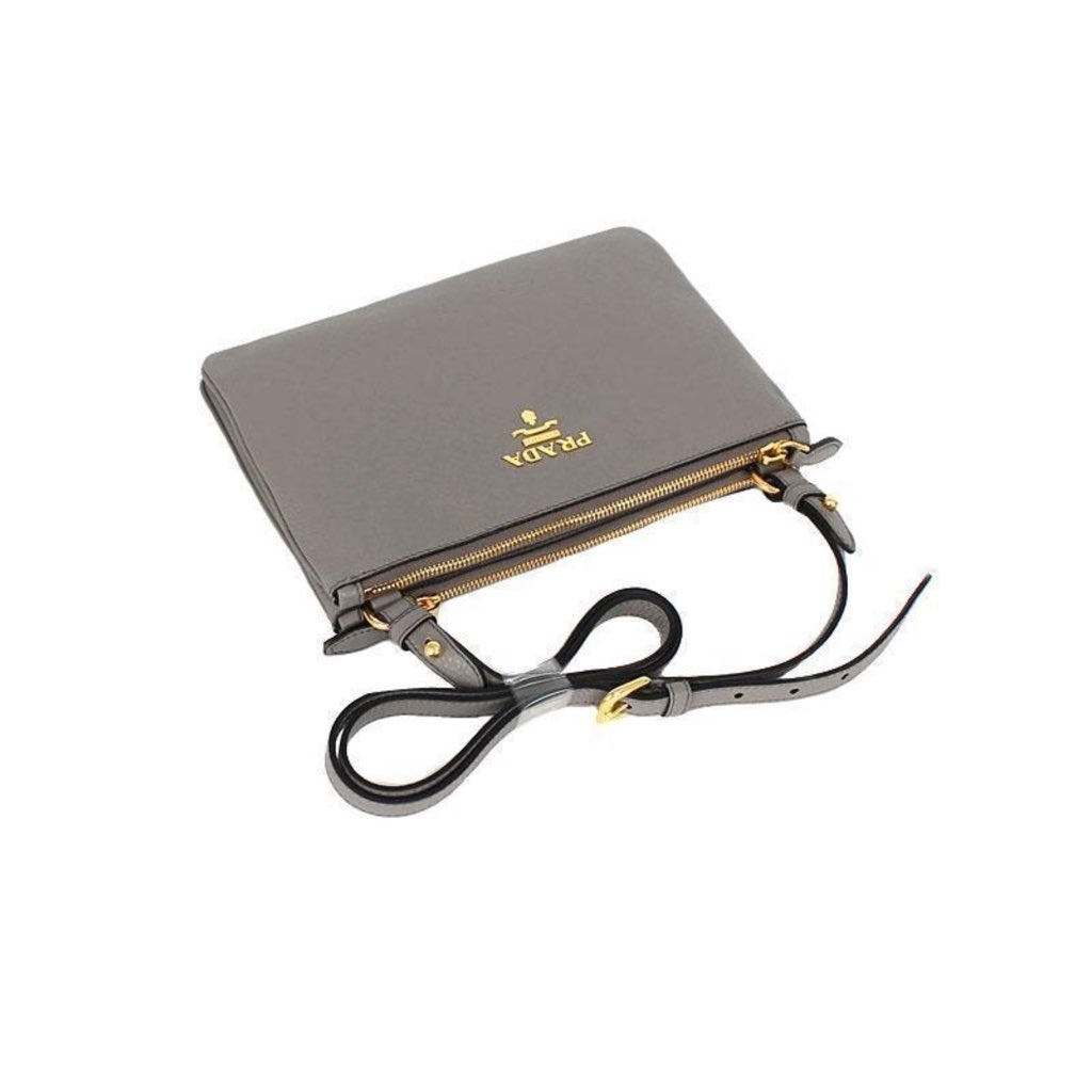 Prada Prada Vitello Phenix Argilla Gray Leather Logo Plaque Crossbody Bag - Image 12