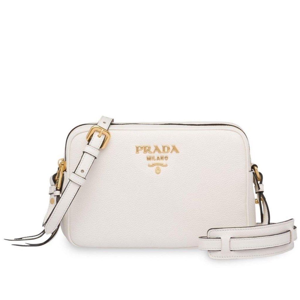 Prada Prada Vitello Phenix White Leather Double Zip Camera Crossbody