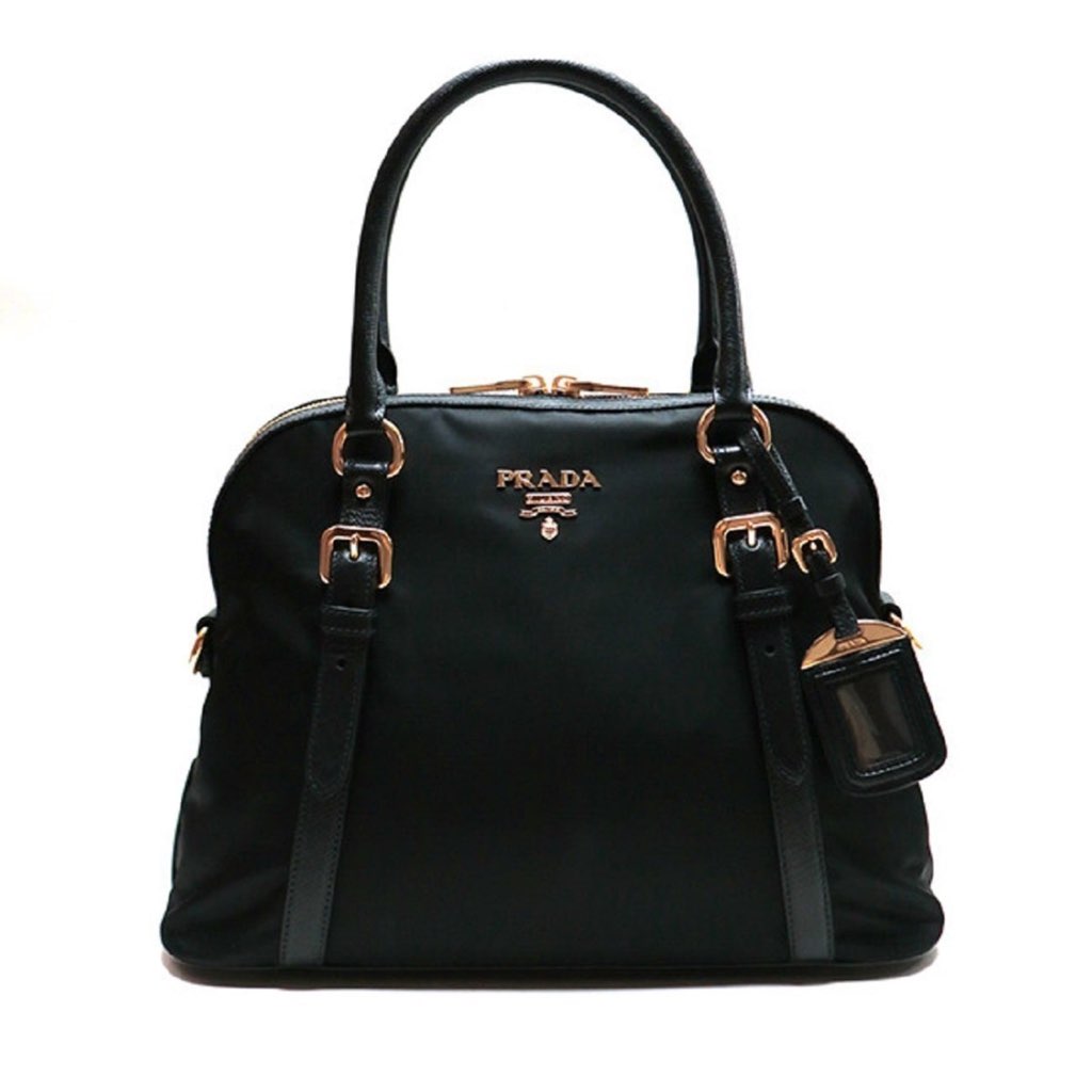 Prada Prada Tessuto Nylon Saffiano Leather Black Satchel Bag