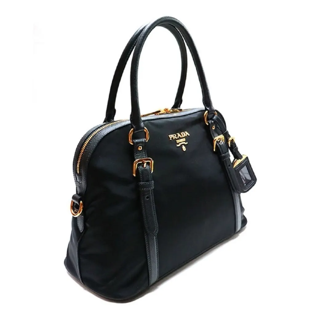 Prada Tessuto Nylon Saffiano Leather Black Satchel Bag Black Never worn, with tag - Inside View