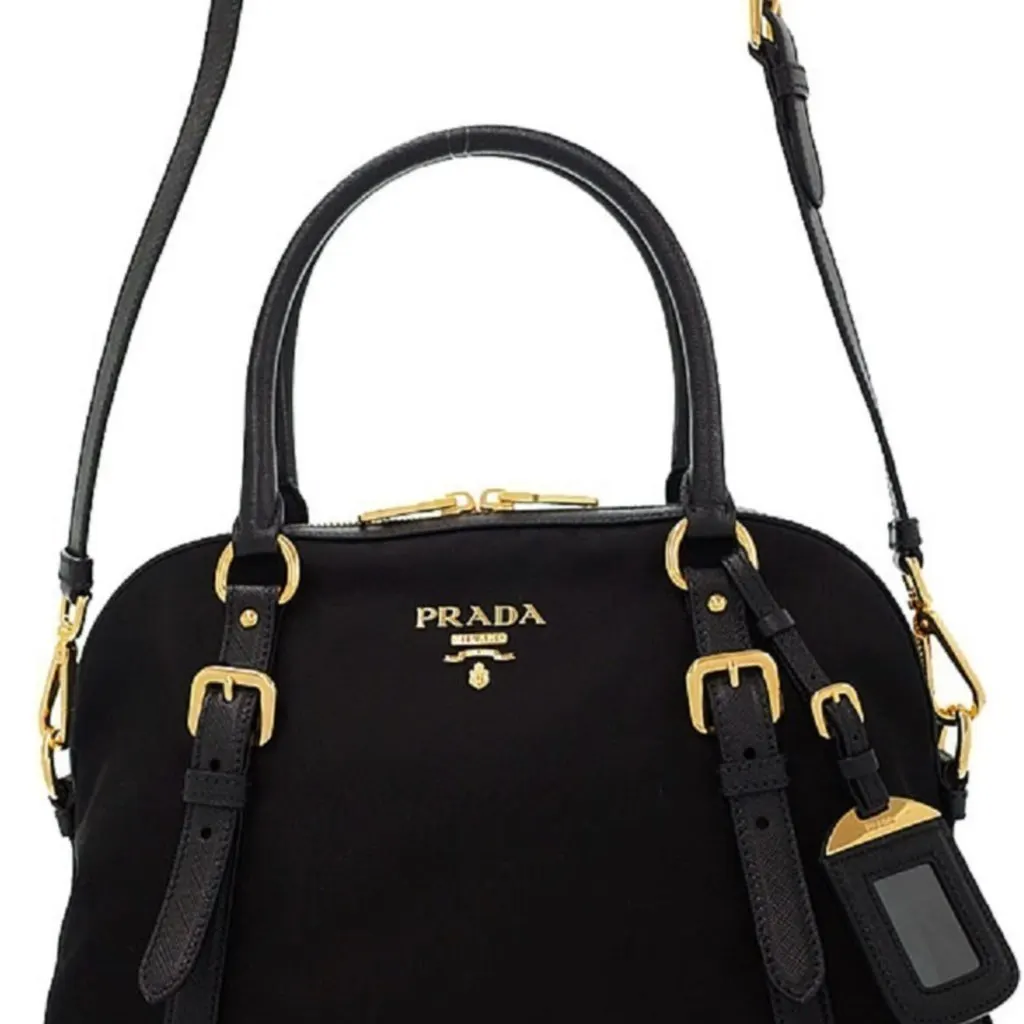 Prada Tessuto Nylon Saffiano Leather Black Satchel Bag Black Never worn, with tag - Model View
