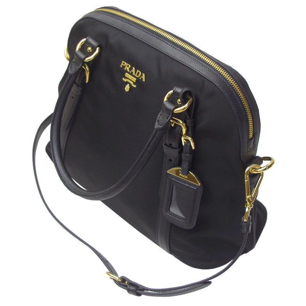 Prada Prada Tessuto Nylon Saffiano Leather Black Satchel Bag - Side view
