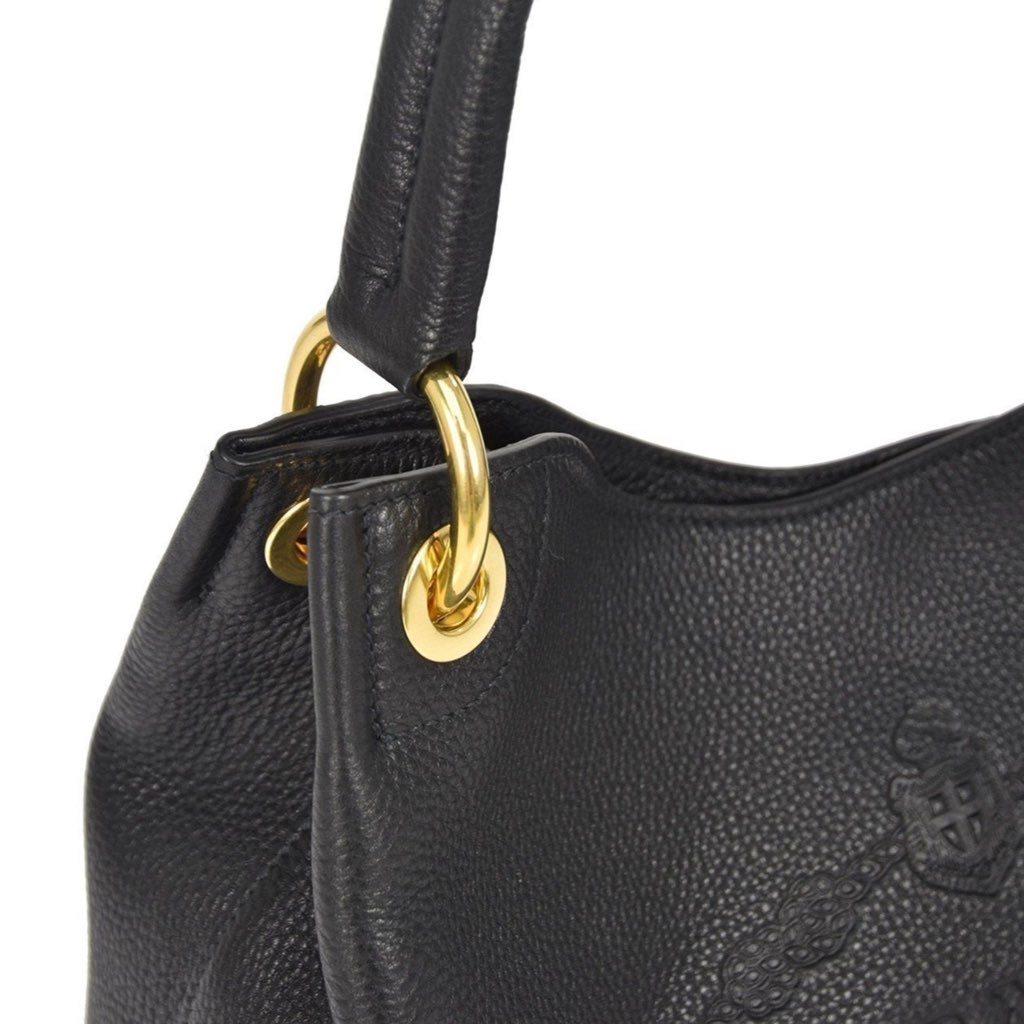 Prada Prada Vitello Phenix Black Leather Embossed Logo Hobo Tote Bag - Side view