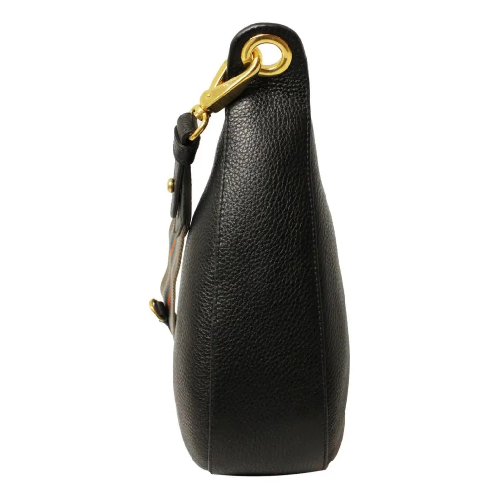 Prada Black Vitello Phenix Leather Web Stripe Strap Crossbody Black Leather Never worn, with tag - Inside View