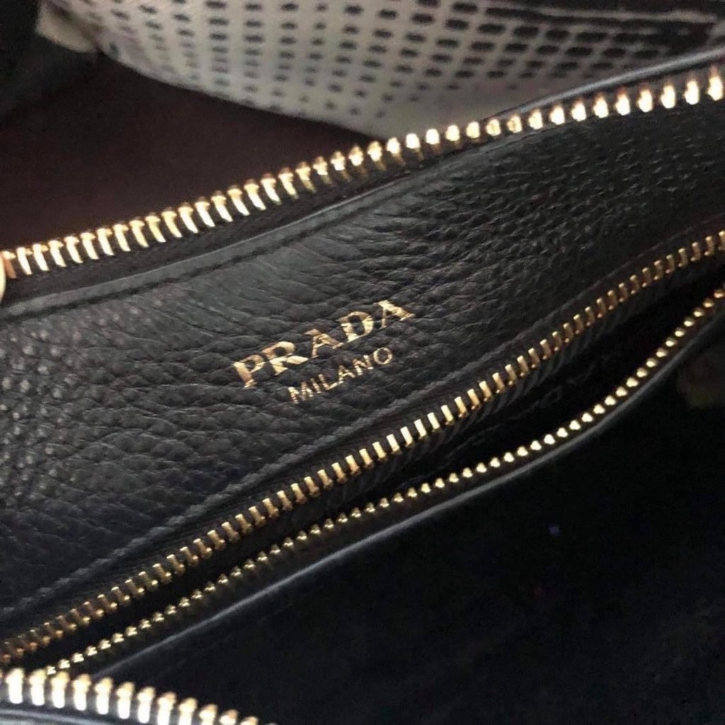 Prada Prada Black Vitello Phenix Leather Web Stripe Strap Crossbody - Image 11