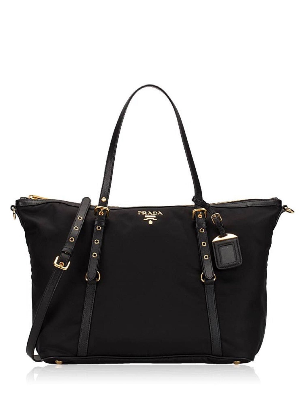 Prada Prada Tessuto Nylon Saffiano Leather Black Top Zip Tote Bag