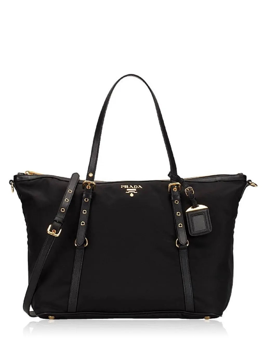 Prada Tessuto Nylon Saffiano Leather Black Top Zip Tote Bag Black Never worn, with tag - Front View