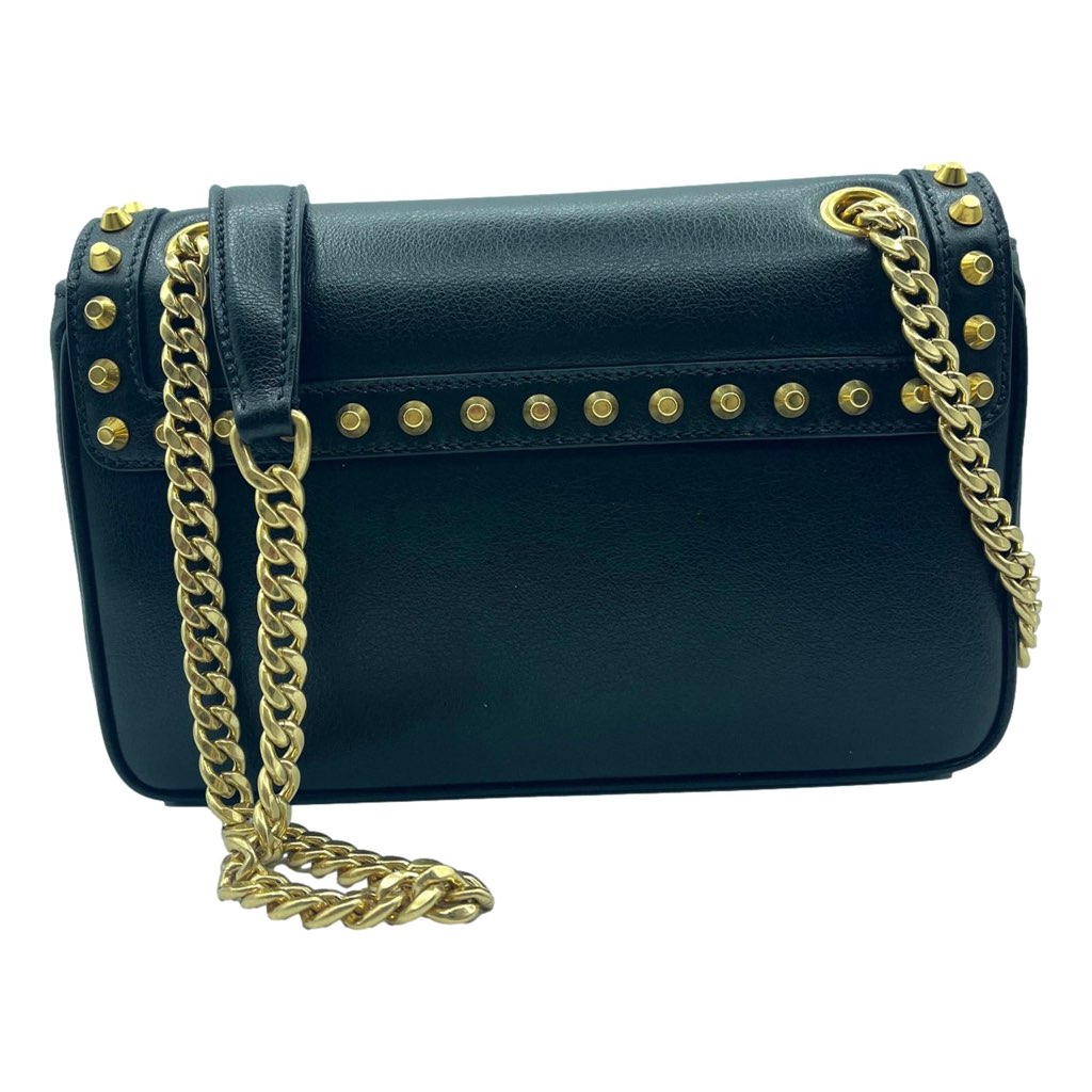 Prada Prada Pattina Black Calf Leather Studded Flap Chain Crossbody Bag - Image 6