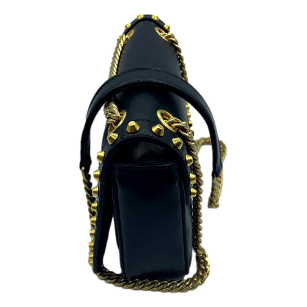 Prada Pattina Black Calf Leather Studded Flap Chain Crossbody Bag Black Leather Never worn, with tag - Model View