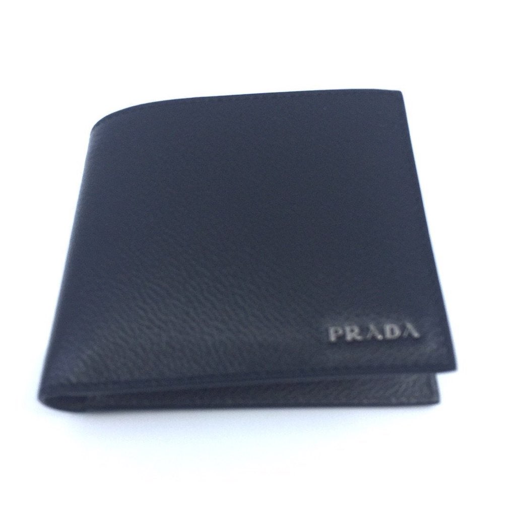 Prada Prada Mens Wallet Black Gray Vitello Micro Grain Leather Bifold