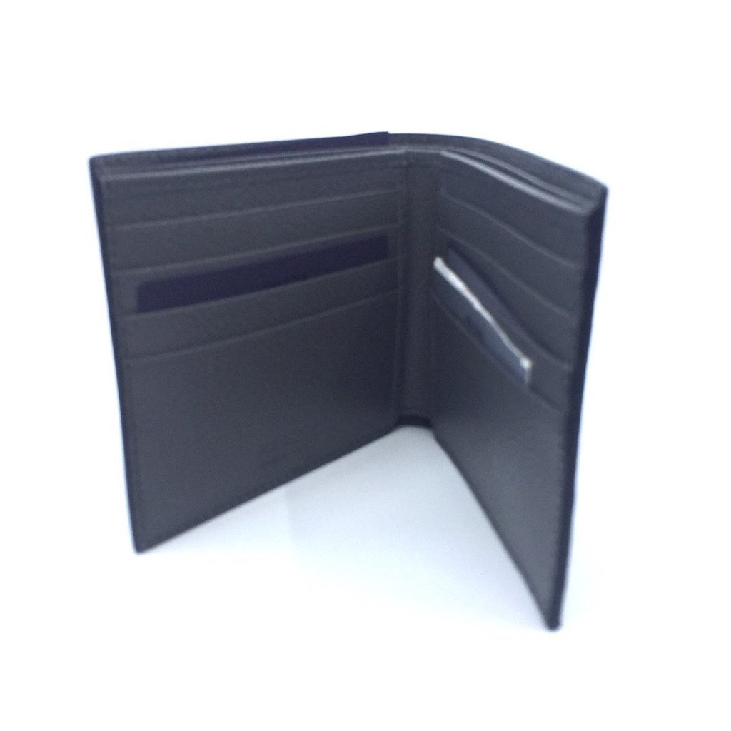 Prada Prada Mens Wallet Black Gray Vitello Micro Grain Leather Bifold - Side view