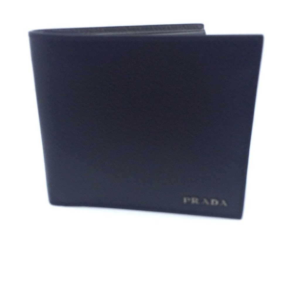 Prada Prada Mens Wallet Black Gray Vitello Micro Grain Leather Bifold - Detail 1