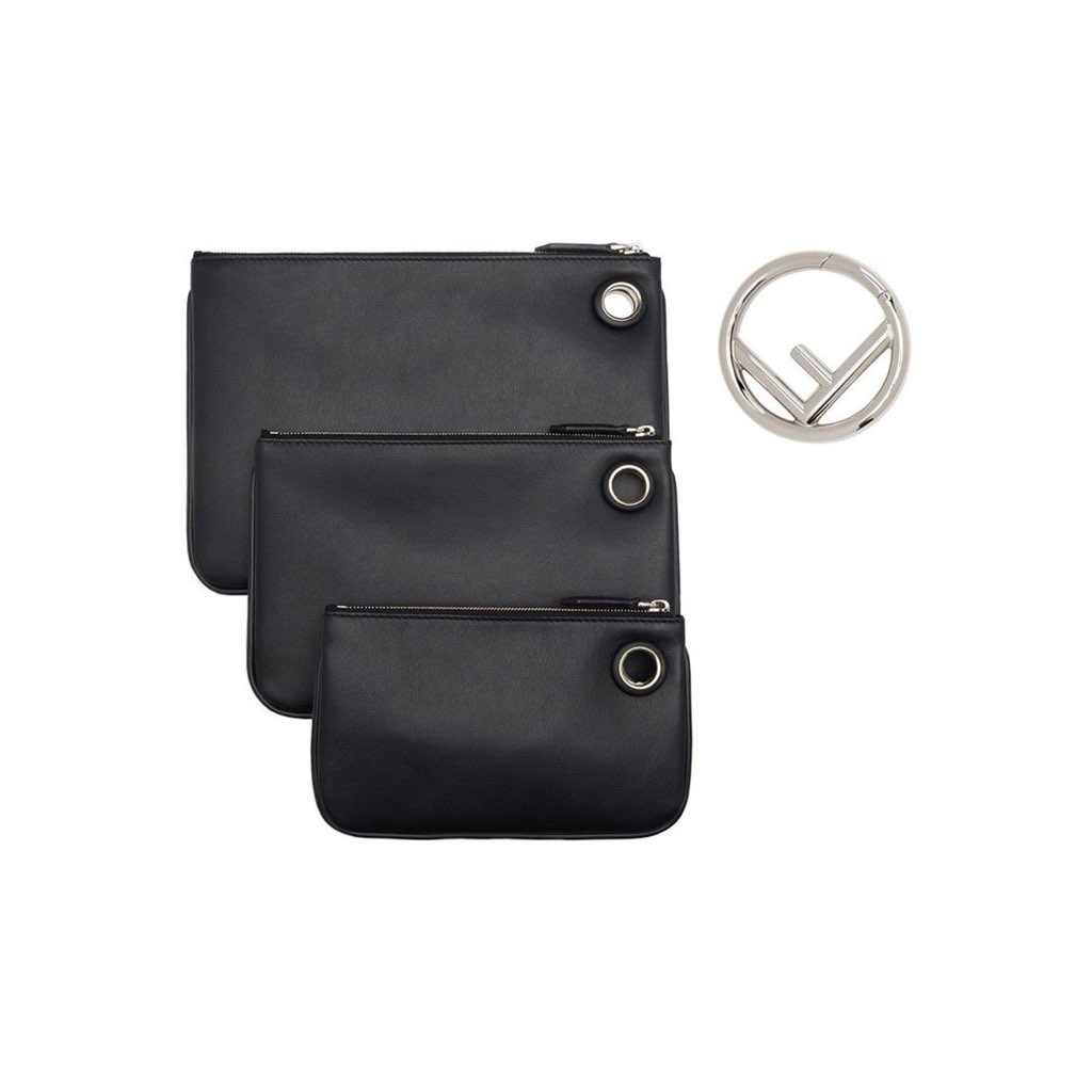 Fendi Fendi Black Leather Pearl Studded Triplette Multi Clutch Handbag - Image 13