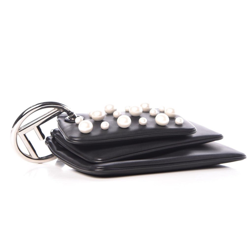 Fendi Fendi Black Leather Pearl Studded Triplette Multi Clutch Handbag - Image 6