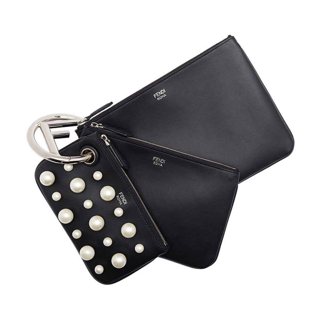 Fendi Fendi Black Leather Pearl Studded Triplette Multi Clutch Handbag - Image 10
