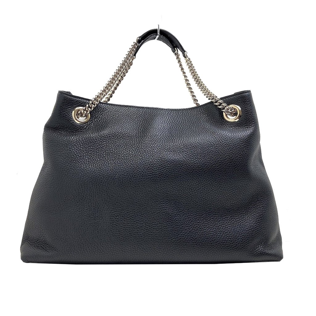 Gucci Gucci GG Pebbled Calfskin Medium Soho Gold Chain Shoulder Bag Black - Image 6