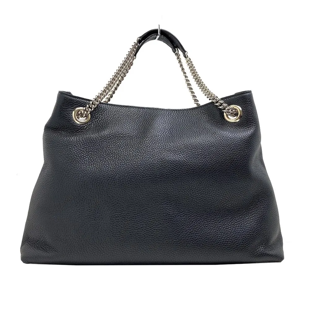 Gucci GG Pebbled Calfskin Medium Soho Gold Chain Shoulder Bag Black Black Leather Never worn, with tag - Inside View