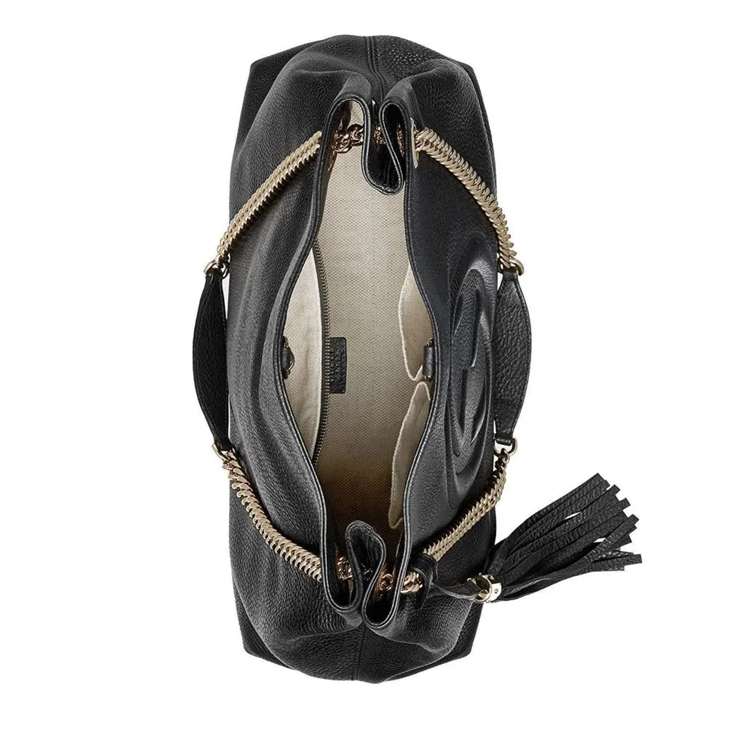 Gucci GG Pebbled Calfskin Medium Soho Gold Chain Shoulder Bag Black Black Leather Never worn, with tag - Box View
