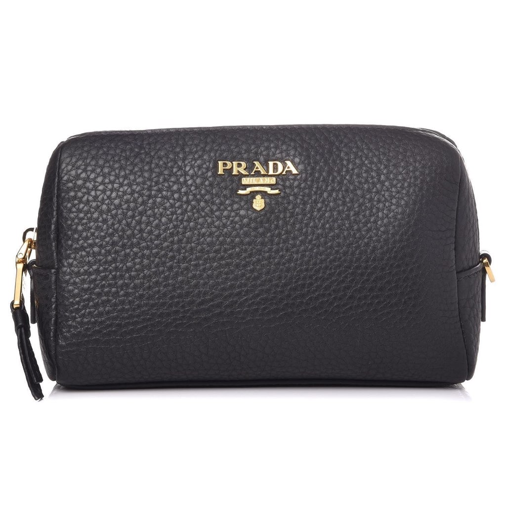 Prada Prada Vitello Daino Black Leather Cosmetic Pouch