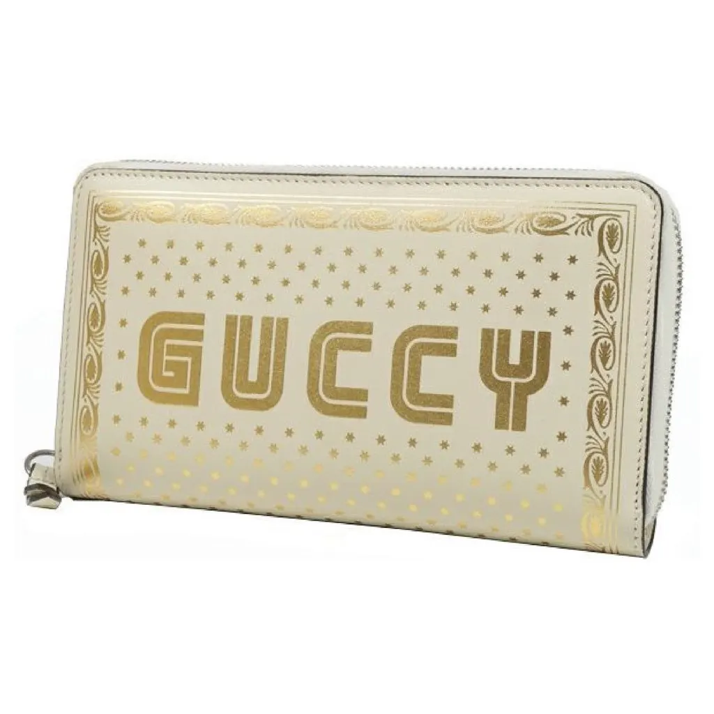 Gucci Sega Guccy Stars White Moon Gold Zipper Leather Wallet White Leather Never worn, with tag - Front View