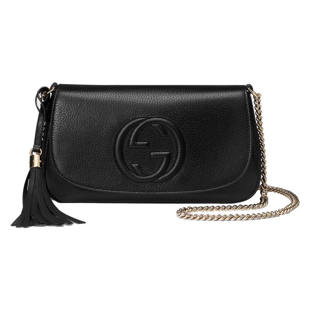 Gucci Gucci Soho Disco GG Black Calf Leather Tassel Chain Crossbody Bag