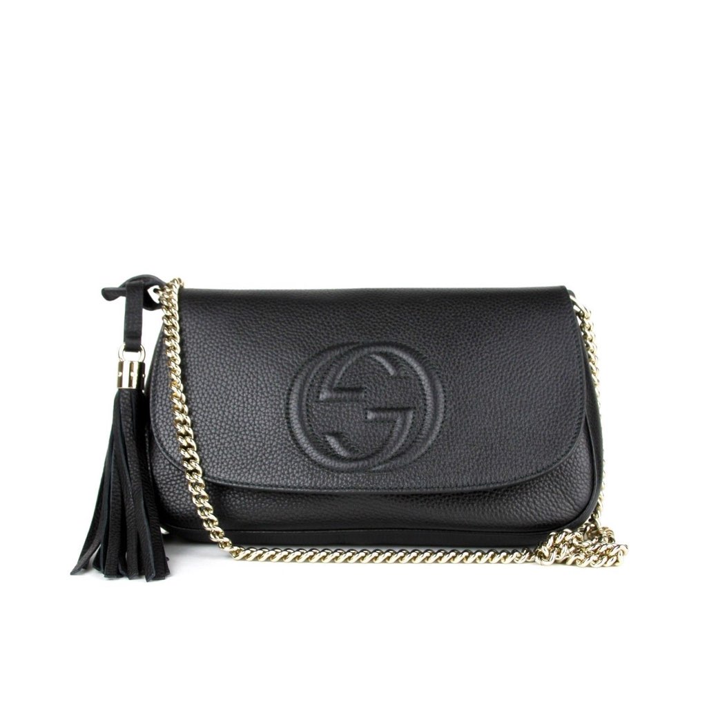 Gucci Gucci Soho Disco GG Black Calf Leather Tassel Chain Crossbody Bag - Back view