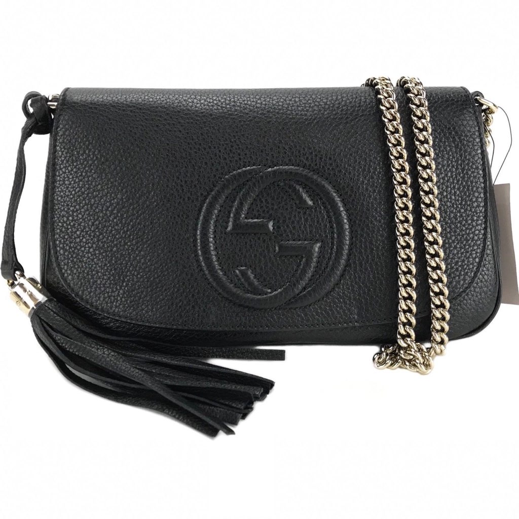 Gucci Gucci Soho Disco GG Black Calf Leather Tassel Chain Crossbody Bag - Image 6
