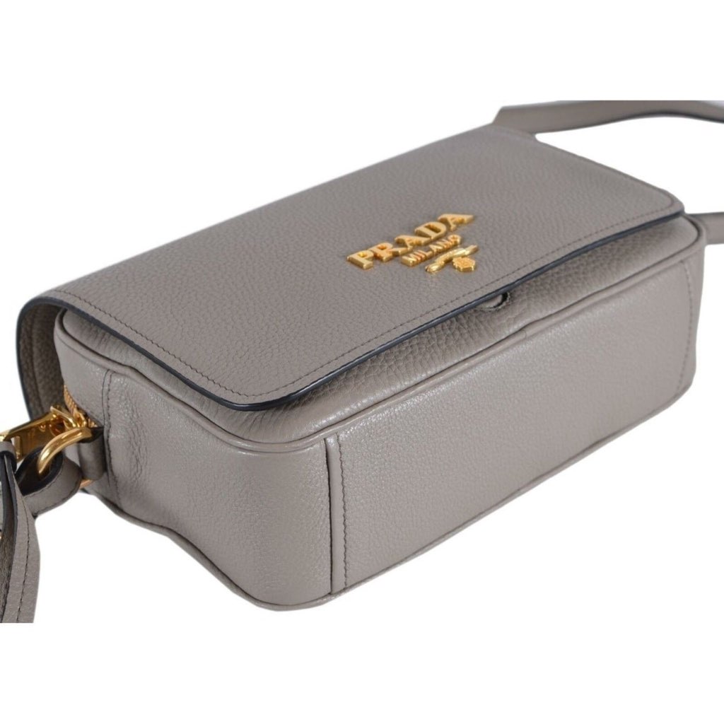 Prada Prada Vitello Phenix Argilla Grey Leather Flap Crossbody Bag - Side view