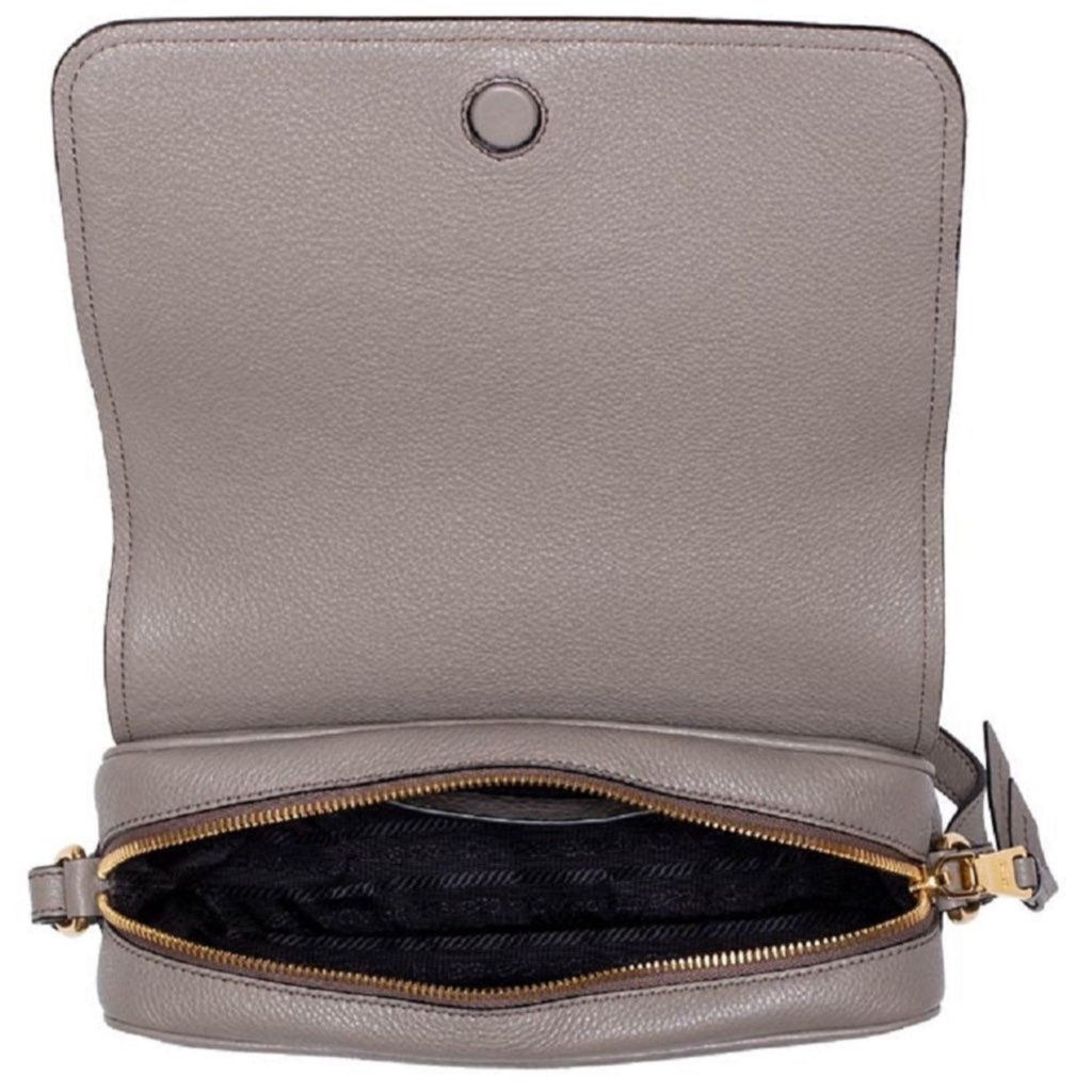 Prada Prada Vitello Phenix Argilla Grey Leather Flap Crossbody Bag - Detail 2