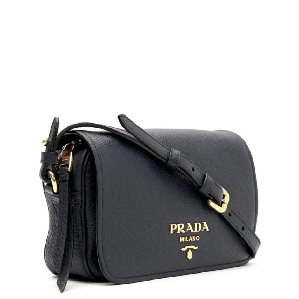 Prada Vitello Phenix Baltico Blue Leather Flap Medium Crossbody Bag Blue Leather Never worn, with tag - Back View