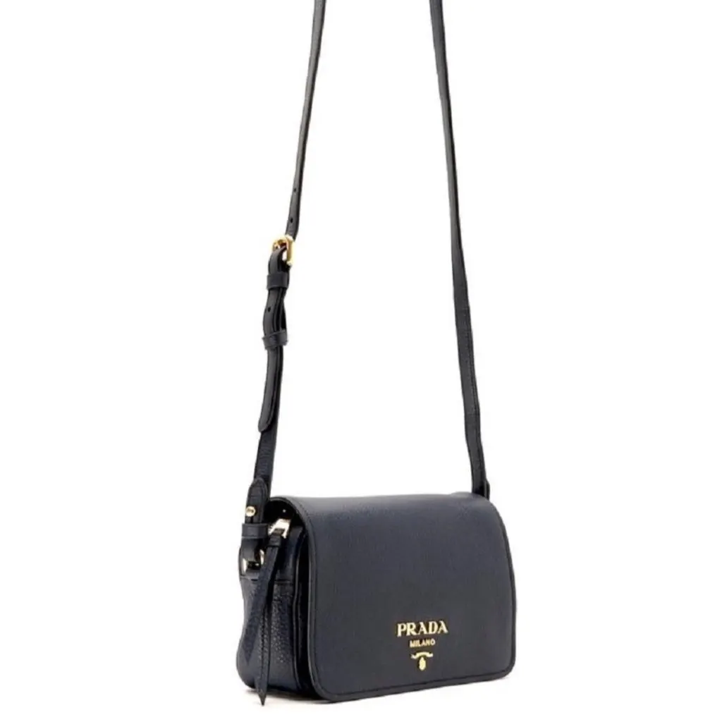 Prada Vitello Phenix Baltico Blue Leather Flap Medium Crossbody Bag Blue Leather Never worn, with tag - Inside View