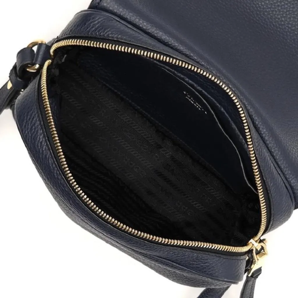 Prada Vitello Phenix Baltico Blue Leather Flap Medium Crossbody Bag Blue Leather Never worn, with tag - Box View