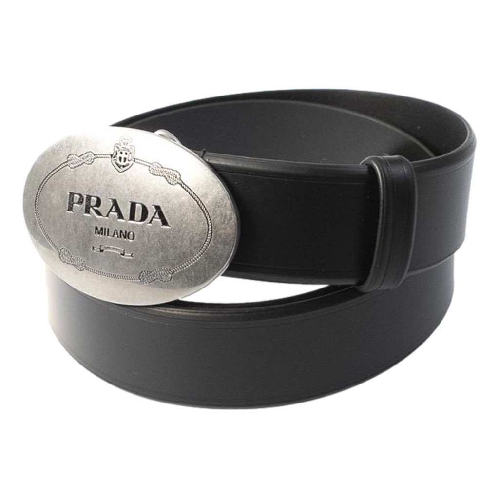 Prada Prada Mens Navy Saffiano Leather Belt Silver Belt Buckle Size 100/40