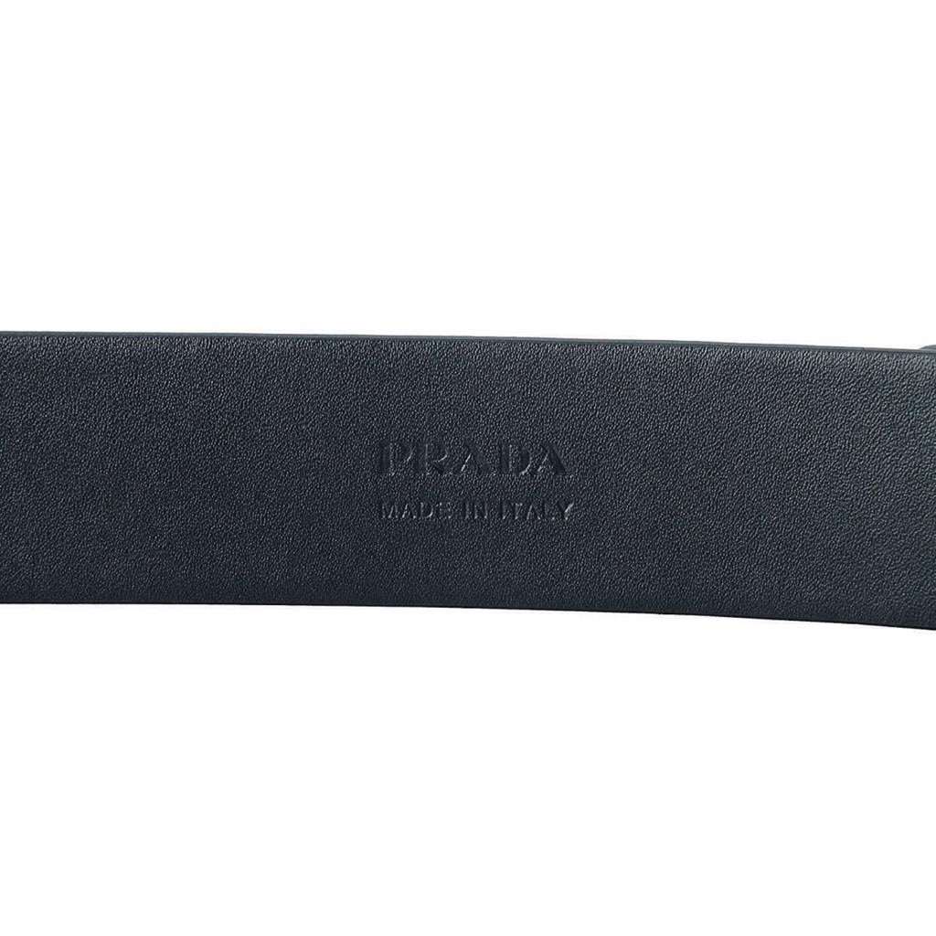 Prada Prada Mens Navy Saffiano Leather Belt  Silver Oval Buckle Belt Size 90/36 - Back view
