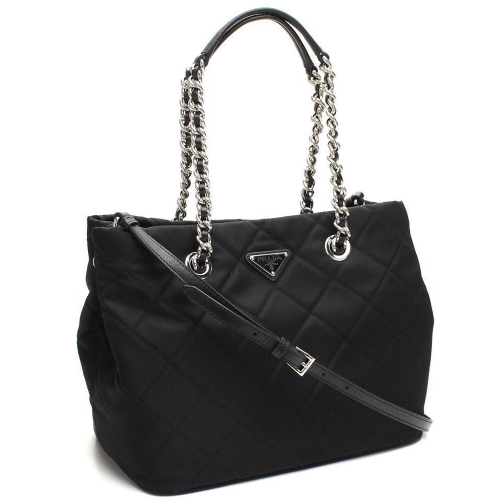 Prada Prada Black Quilted Tessuto Chain Shoulder Bag Tote