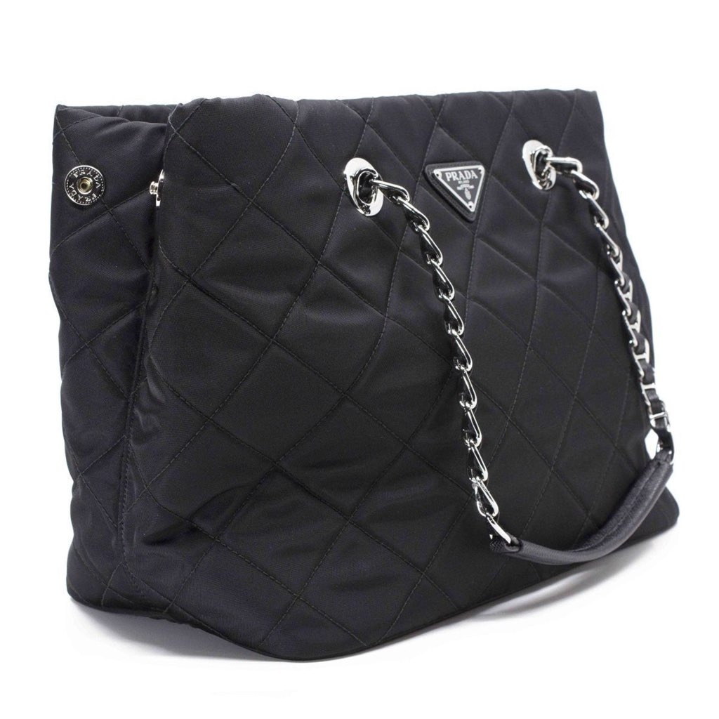 Prada Prada Black Quilted Tessuto Chain Shoulder Bag Tote - Image 10