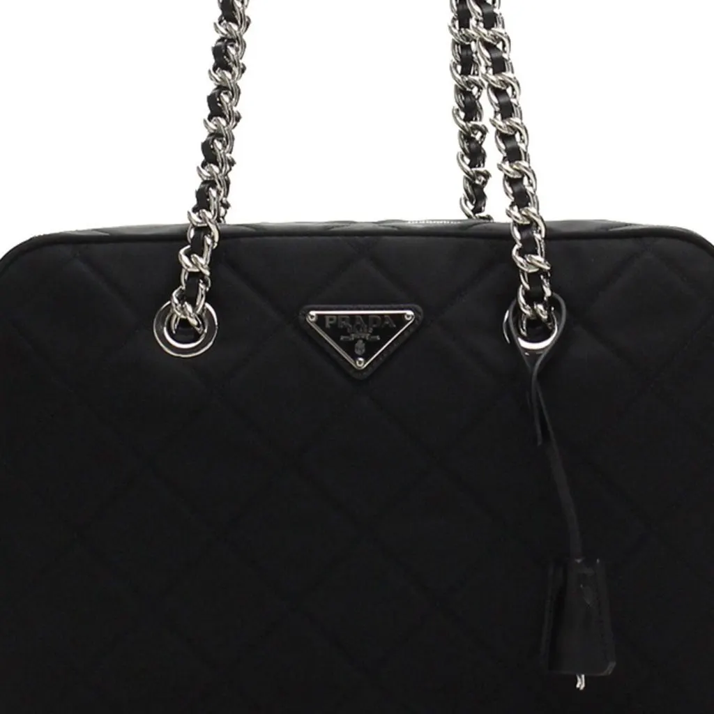 Prada Black Tessuto Nylon Quilted Shoulder Handbag Black Leather Never worn, with tag - Inside View