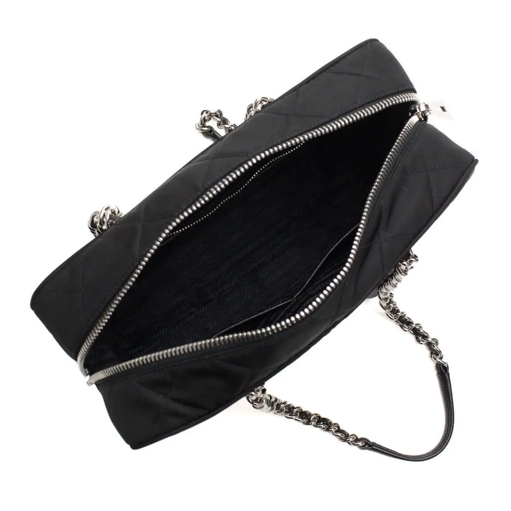 Prada Black Tessuto Nylon Quilted Shoulder Handbag Black Leather Never worn, with tag - Model View