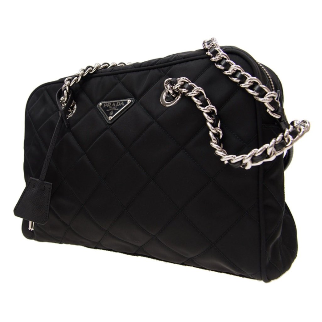 Prada Prada Black Tessuto Nylon Quilted Shoulder Handbag - Side view