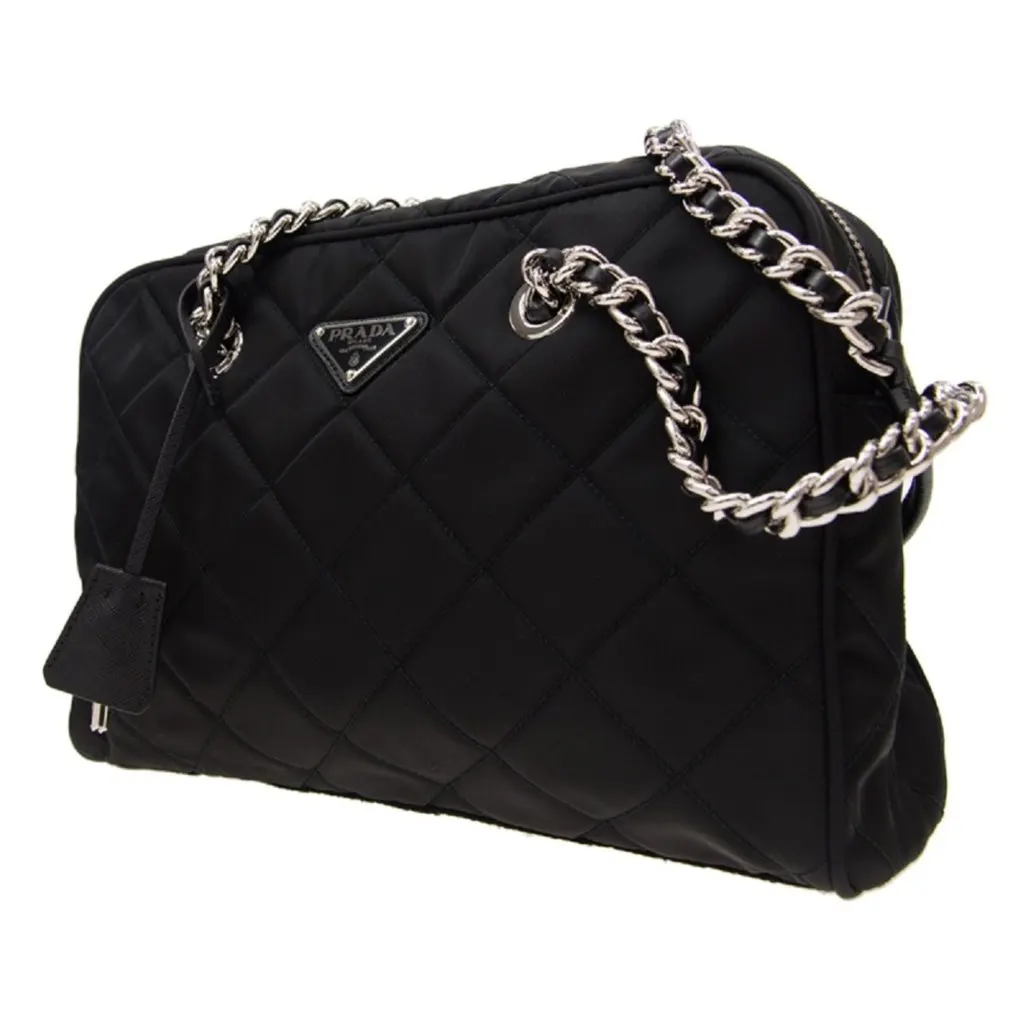 Prada Black Tessuto Nylon Quilted Shoulder Handbag Black Leather Never worn, with tag - Box View