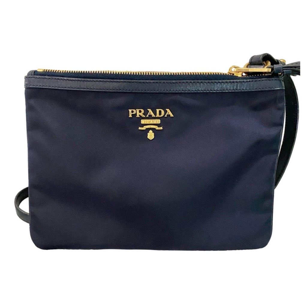 Prada Prada Tessuto Nylon Blue Zip Calf Leather Cross Body Bag