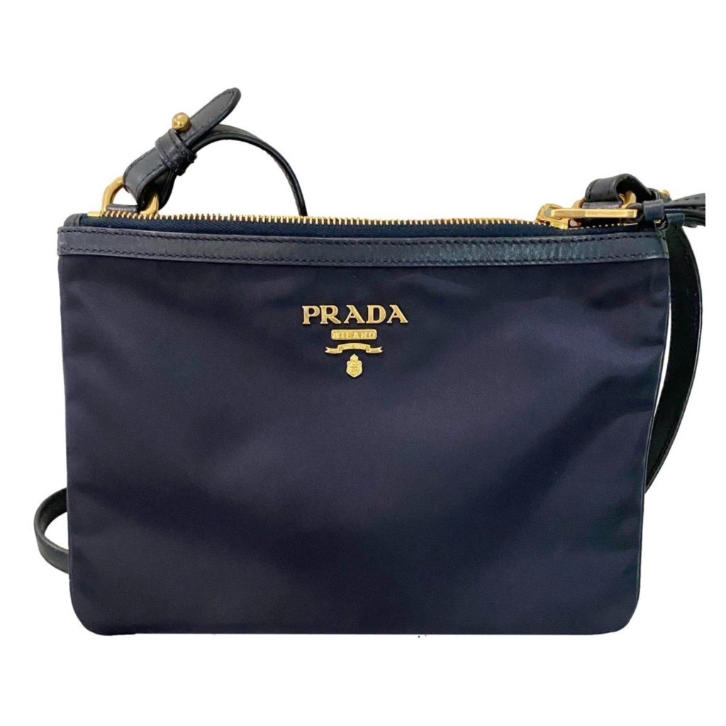 Prada Prada Tessuto Nylon Blue Zip Calf Leather Cross Body Bag - Back view